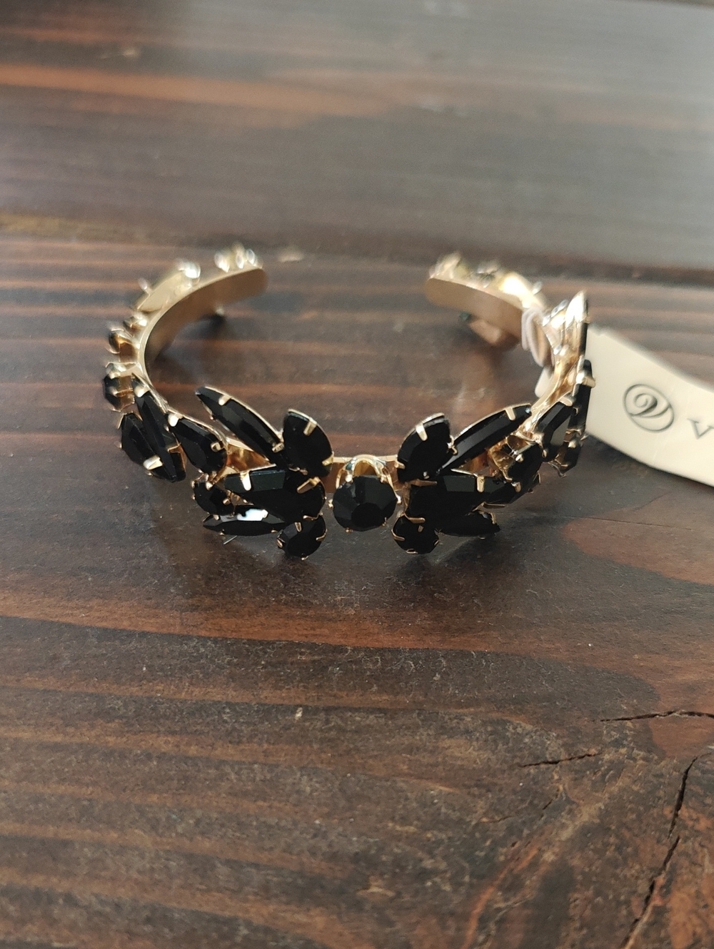 Versona Black and Gold Floral Crystal Cuff Bracelet AA22 6795